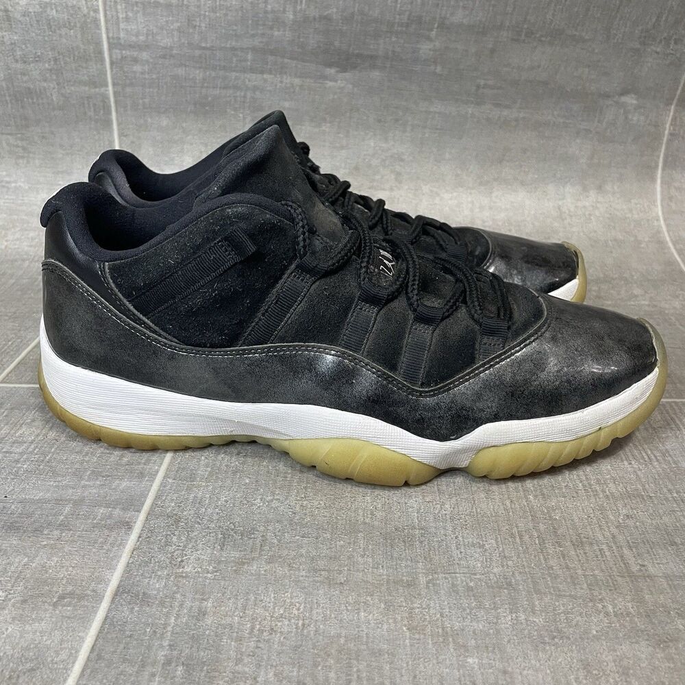 Air Jordan 11 Retro Low Barons Black Gray Sneakers 528895-010 Men's 11.5